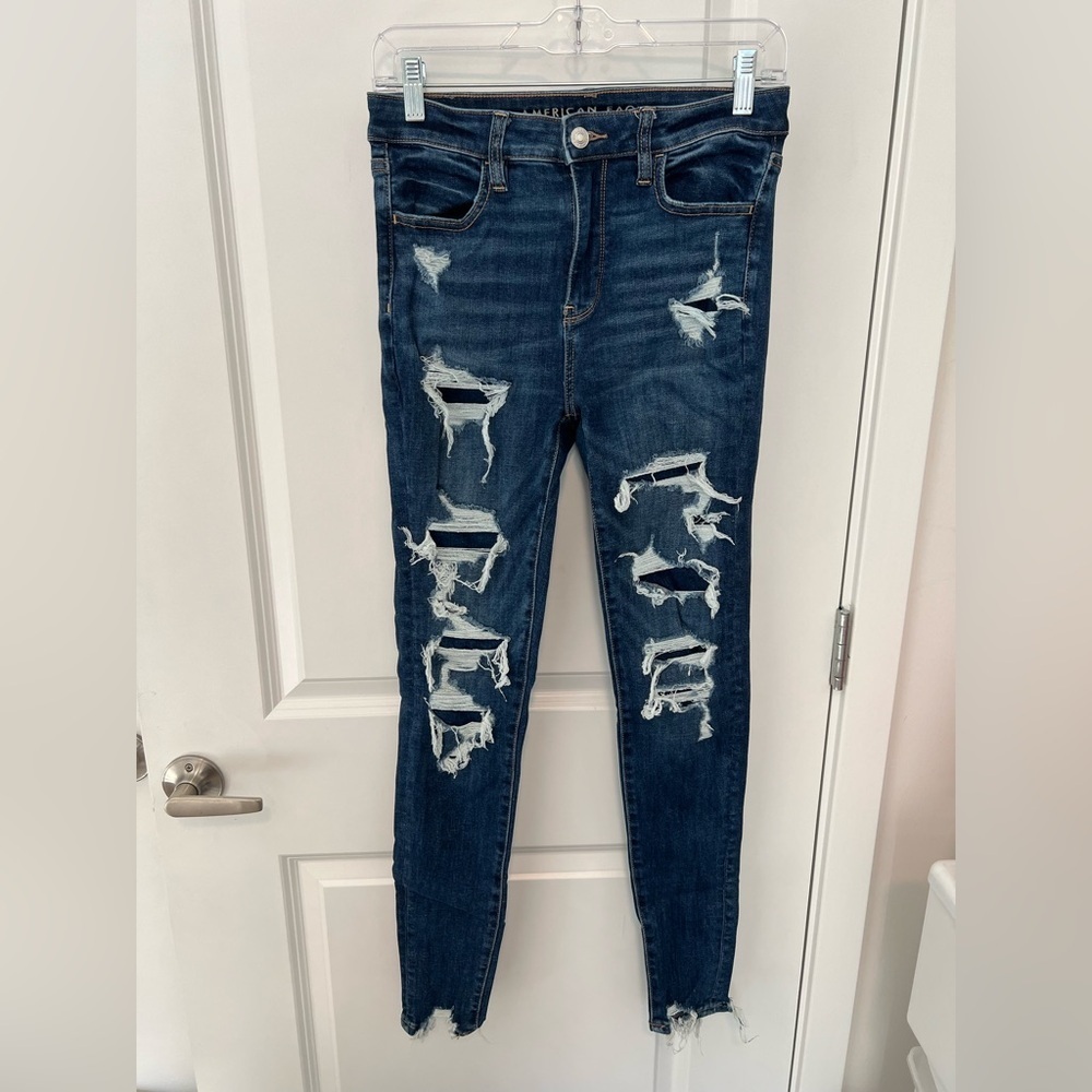 American Eagle Outfitters Dark Blue Distressed High Rise Jegging 4R